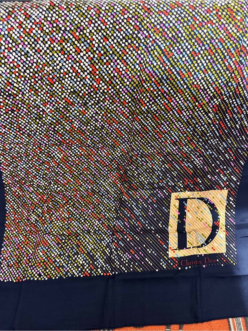 Dior Multicolor Polka Dot Silk Scarf on Navy